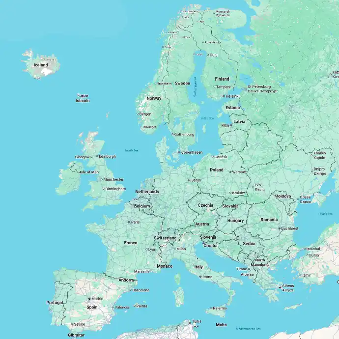 Map of continental Europe